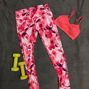 Patterned Leggings and Pink Sports Bra Set